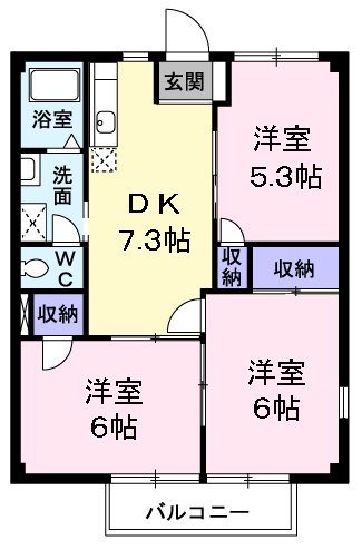 あきる野ビューラー 全居室収納がある3ＤＫです。
