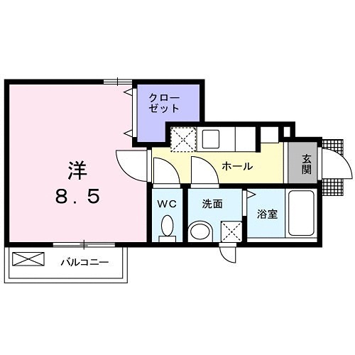 クリーク日野本町 人気のバストイレ別の１Ｋの間取りです。