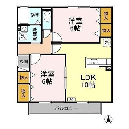 エスポワール壱番館 住み分けに便利な間取りです。