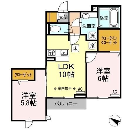 パレスグランディオーサ 新婚さん、ファミリーさんにおススメの2ＬＤＫの間取りです。