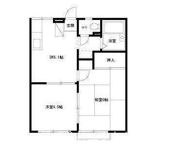 エステートピア原４ 住みやすい2DKの間取りです。