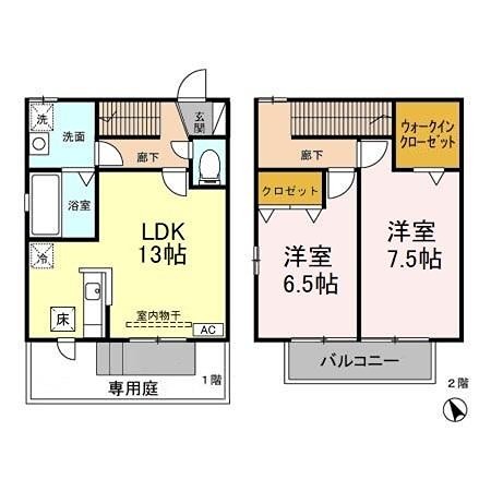 ツインオークスコートSouth 新婚さん、ファミリーさんにおススメの2LDKの間取りです。