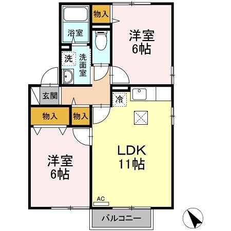 グレースヒルB 新婚さん、ファミリーさんにオススメの間取りです。