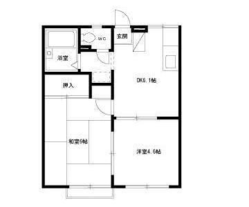 エステートピア原４ 住みやすい2DKの間取りです。