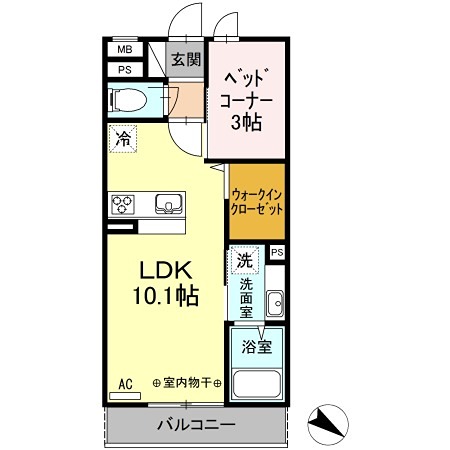 クレイドル  ウォークインクローゼット付の１LDKです。