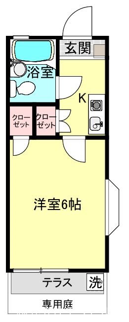 イーストウインド エアコン完備、専用庭付1Ｋ☆角部屋、南向き